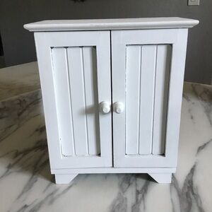 White Wood Jewelry Box Organized.